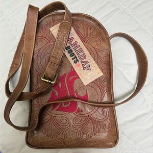 WSU Brown Leather Crossbody Bag Embroidery